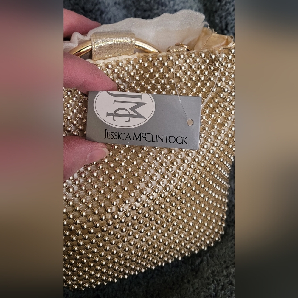 Jessica McClintock Gold Pearl Embellished Bag